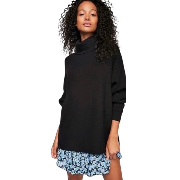 Free People Softly Structured Ribbed Turtle Neck Sweater Black Size Small - Picture 1 of 5